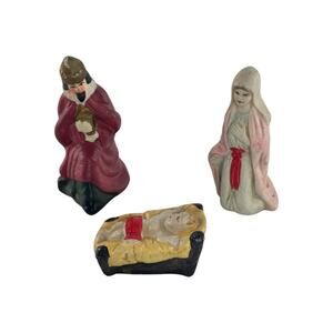 Vintage Hand-Painted Bisque Mini Nativity Figurines Christmas Decor
